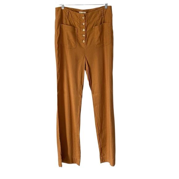 Maeve Anthropologie Relaxed Wide Leg Pants Cedar Brown size 10 Button Front - Picture 5 of 10